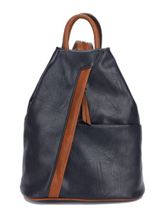 luscious scarves Backpacks Navy Blue Large Triangular Faux Leather Rucksack/ Backpack.