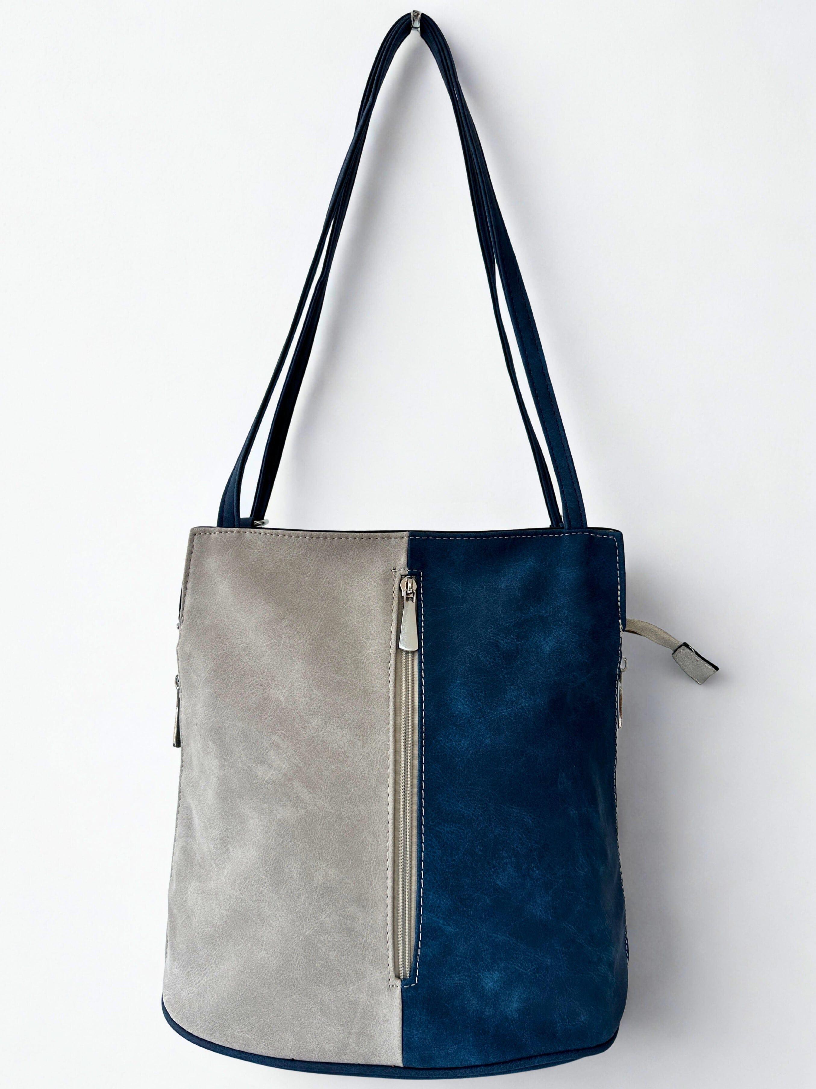 luscious scarves Backpacks Navy/Grey Faux Suede Shoulder Bag Convertible Backpack.