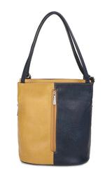 Load image into Gallery viewer, luscious scarves Backpacks Navy / Mustard Faux Leather Shoulder Bag Convertible Backpack.
