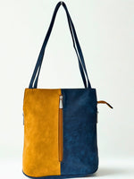 Load image into Gallery viewer, luscious scarves Backpacks Navy/Mustard Faux Suede Shoulder Bag Convertible Backpack.
