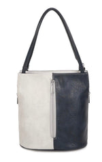 Load image into Gallery viewer, luscious scarves Backpacks Navy / Pale Grey Faux Leather Shoulder Bag Convertible Backpack.
