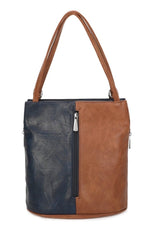 Load image into Gallery viewer, luscious scarves Backpacks Navy / Tan Faux Leather Shoulder Bag Convertible Backpack.
