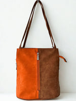 Load image into Gallery viewer, luscious scarves Backpacks Orange/Tan Faux Suede Shoulder Bag Convertible Backpack.
