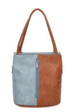 Load image into Gallery viewer, luscious scarves Backpacks Pale Blue / Tan Faux Leather Shoulder Bag Convertible Backpack.
