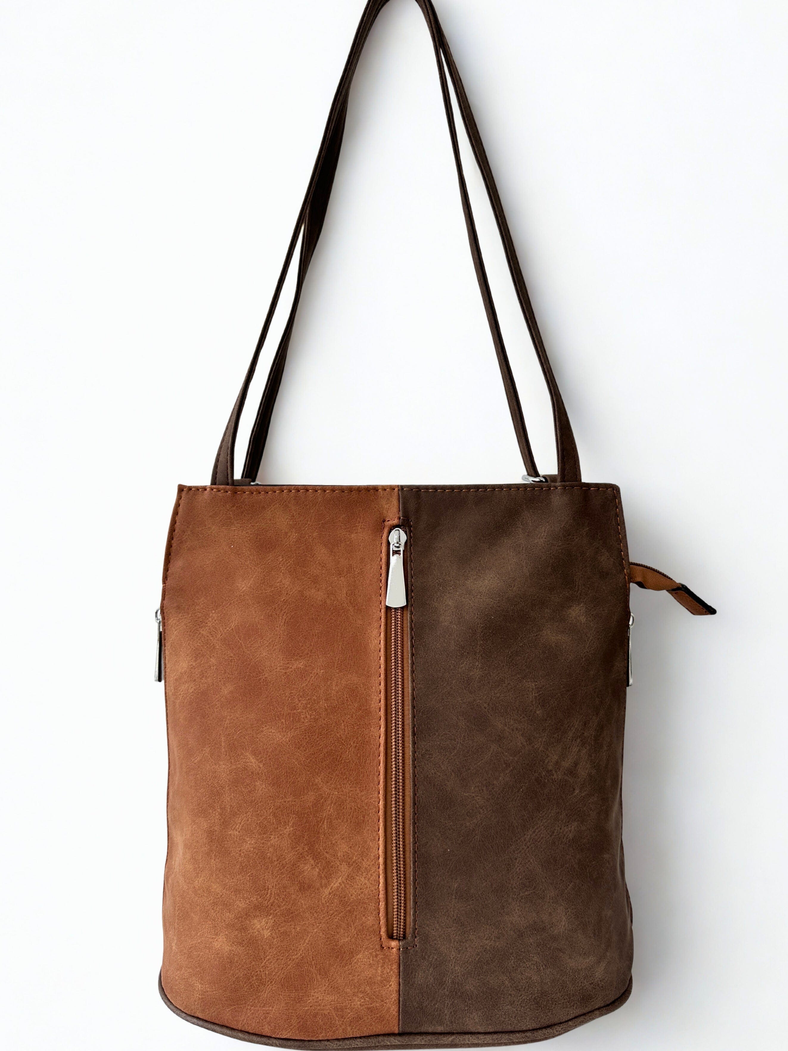 luscious scarves Backpacks Tan/Brown Faux Suede Shoulder Bag Convertible Backpack.