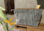 Load image into Gallery viewer, luscious scarves bag Lua Extra Large Cosmetic , Tolietry Bag ,Denim Grey and White Stripes .
