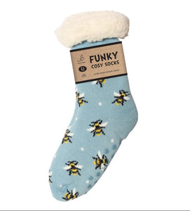 luscious scarves bed socks Bees Ladies Sherpa Slipper Socks with Grips,  Funky Designs Ladies / Mens