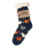Load image into Gallery viewer, luscious scarves bed socks Chickens Ladies Sherpa Slipper Socks with Grips,  Funky Designs Ladies / Mens
