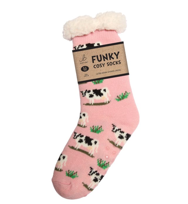 luscious scarves bed socks Cows Ladies Sherpa Slipper Socks with Grips,  Funky Designs Ladies / Mens