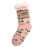 Load image into Gallery viewer, luscious scarves bed socks Cows Ladies Sherpa Slipper Socks with Grips,  Funky Designs Ladies / Mens

