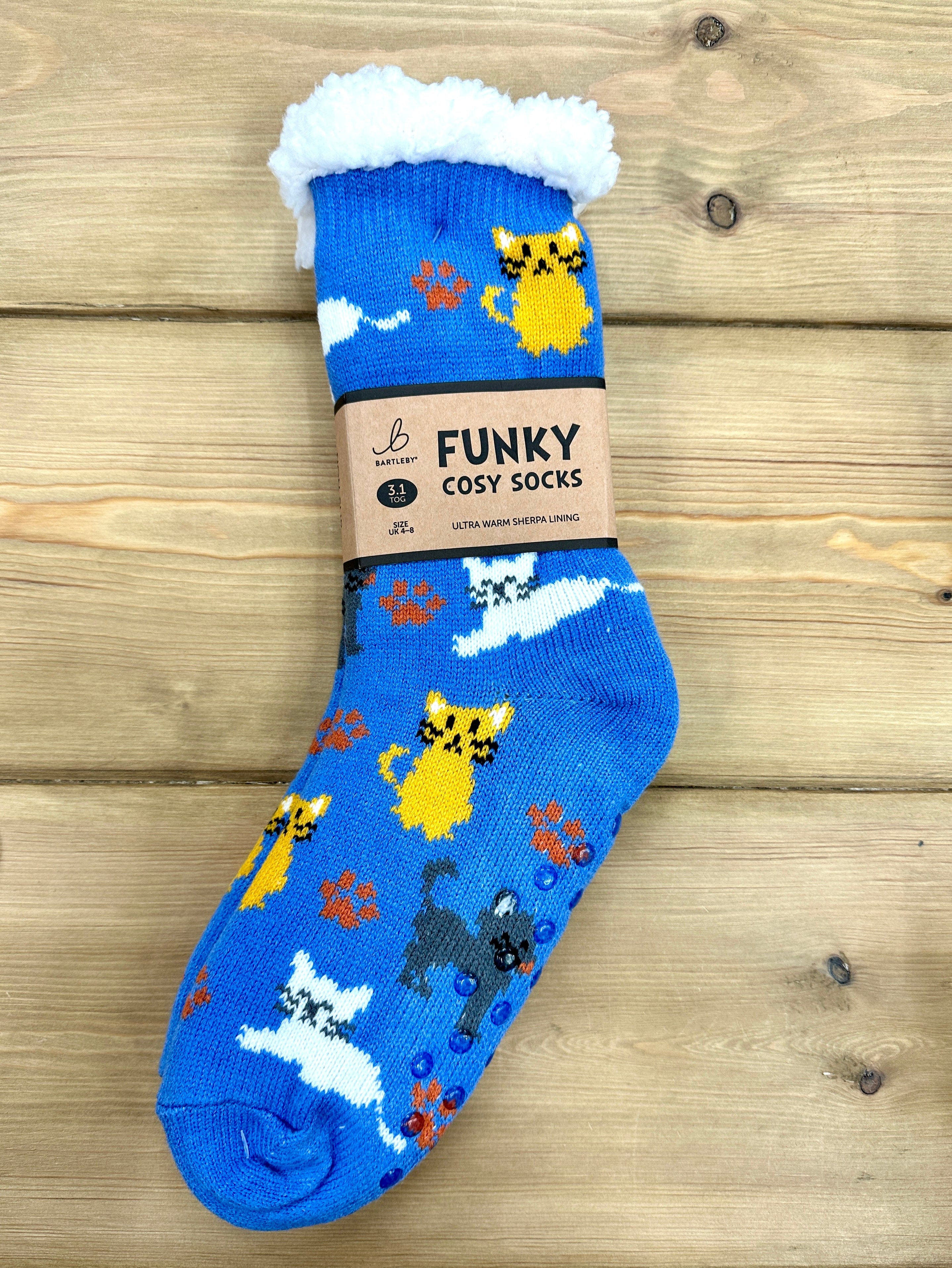 luscious scarves bed socks Crazy Cats Sherpa Slipper Socks with Grips,  Funky Designs Ladies / Mens