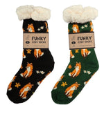 Load image into Gallery viewer, luscious scarves bed socks Cunning Fox Sherpa Slipper Socks with Grips,  Funky Cosy Socks Various Designs Ladies / Mens
