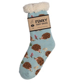 Load image into Gallery viewer, luscious scarves bed socks Hedgehogs Ladies Sherpa Slipper Socks with Grips,  Funky Designs Ladies / Mens
