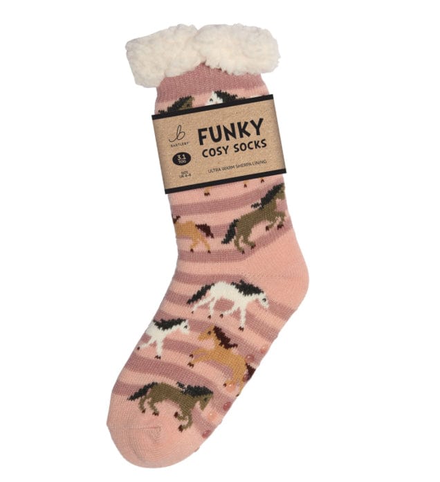 luscious scarves bed socks Horse Stripes Ladies Sherpa Slipper Socks with Grips,  Funky Designs Ladies / Mens