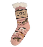 Load image into Gallery viewer, luscious scarves bed socks Horse Stripes Ladies Sherpa Slipper Socks with Grips,  Funky Designs Ladies / Mens
