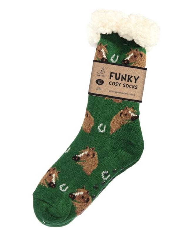 luscious scarves bed socks Horses Head Ladies Sherpa Slipper Socks with Grips,  Funky Designs Ladies / Mens