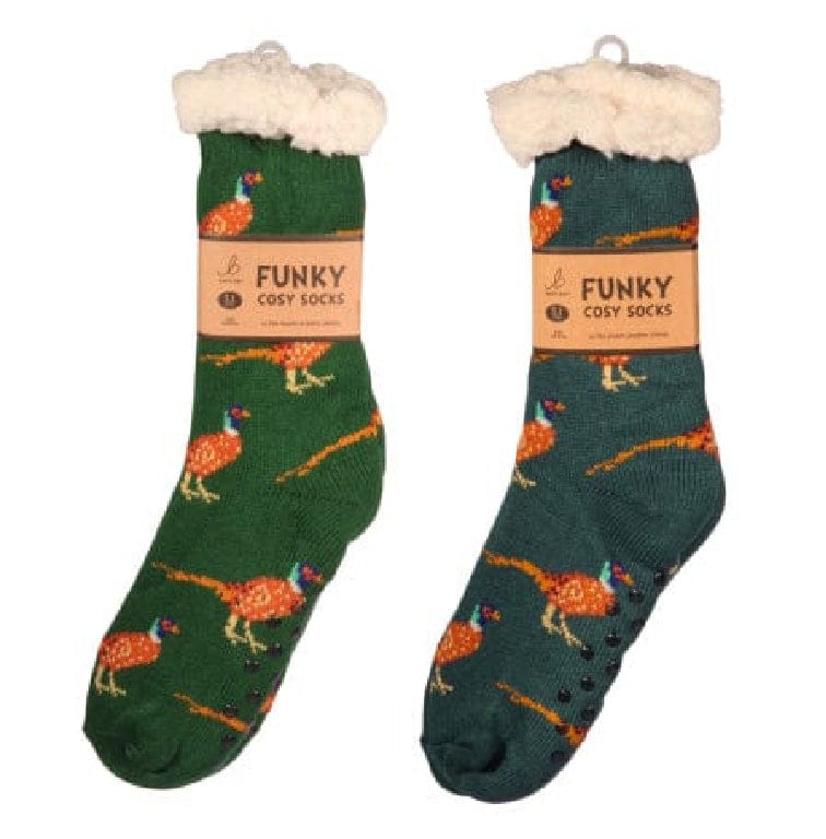 luscious scarves bed socks Pheasants Men’s Sherpa Slipper Socks with Grips,  Funky Designs Ladies / Mens