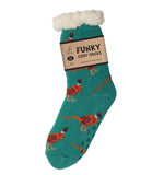 Load image into Gallery viewer, luscious scarves bed socks Pheasants Mens Sherpa Slipper Socks with Grips,  Funky Designs Ladies / Mens
