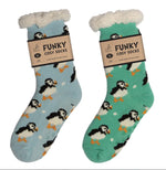 Load image into Gallery viewer, luscious scarves bed socks Puffins Ladies Sherpa Slipper Socks with Grips,  Funky Designs Ladies / Mens
