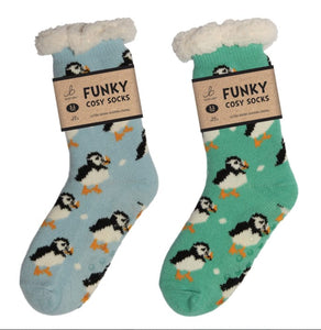 luscious scarves bed socks Puffins Ladies Sherpa Slipper Socks with Grips,  Funky Designs Ladies / Mens