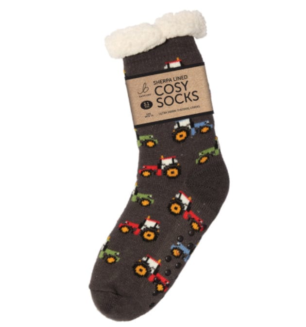 luscious scarves bed socks Retro Tractor Mens Sherpa Slipper Socks with Grips,  Funky Designs Ladies / Mens