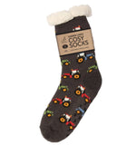 Load image into Gallery viewer, luscious scarves bed socks Retro Tractor Mens Sherpa Slipper Socks with Grips,  Funky Designs Ladies / Mens
