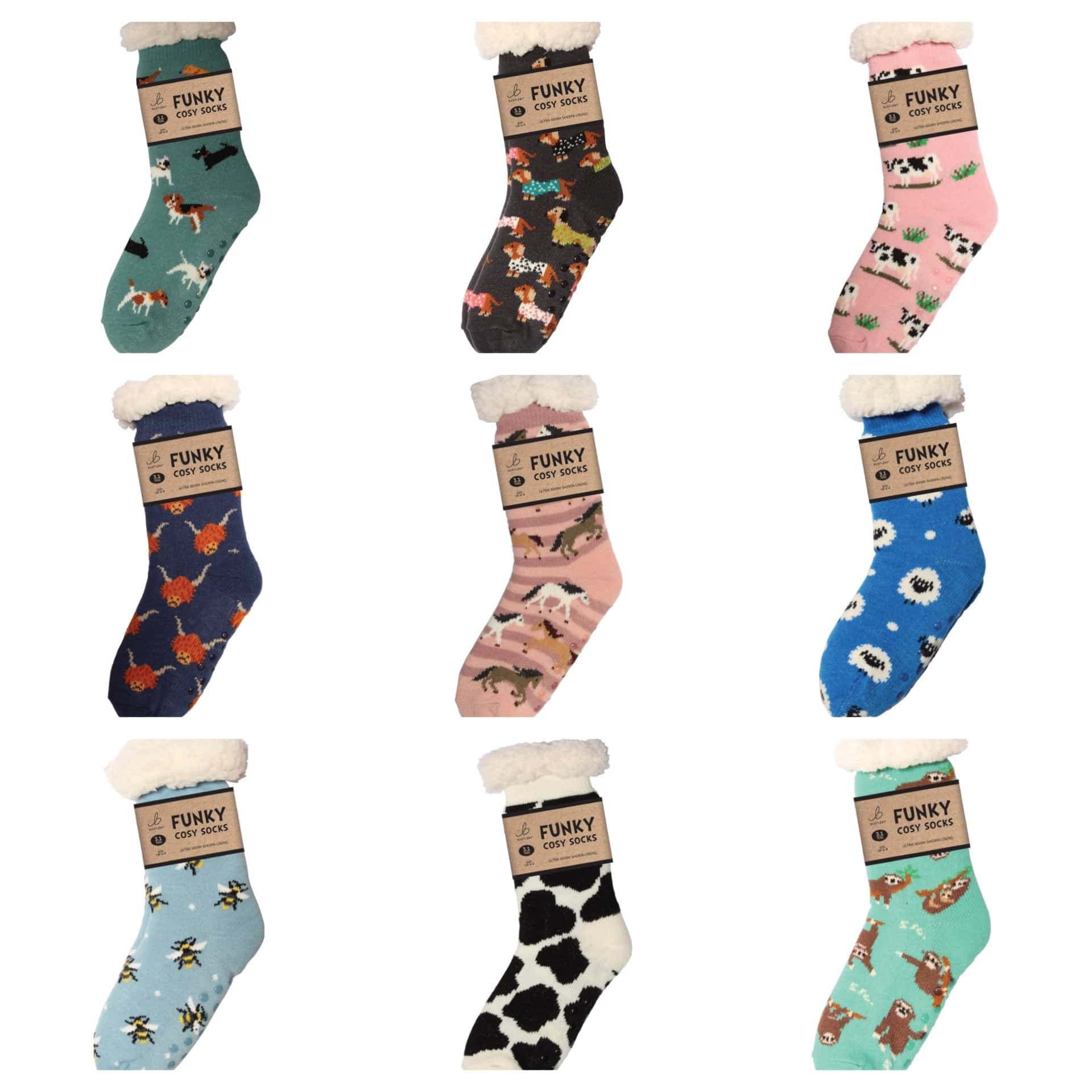 luscious scarves bed socks Sherpa Slipper Socks with Grips,  Funky Designs Ladies / Mens