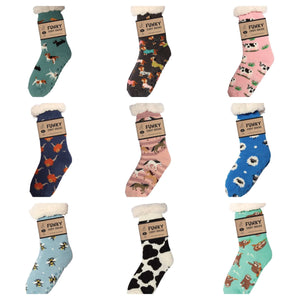 luscious scarves bed socks Sherpa Slipper Socks with Grips,  Funky Designs Ladies / Mens