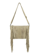 Load image into Gallery viewer, luscious scarves Beige Genuine Suede Leather Shoulder Crossbody Bag with Tassel Fringing .
