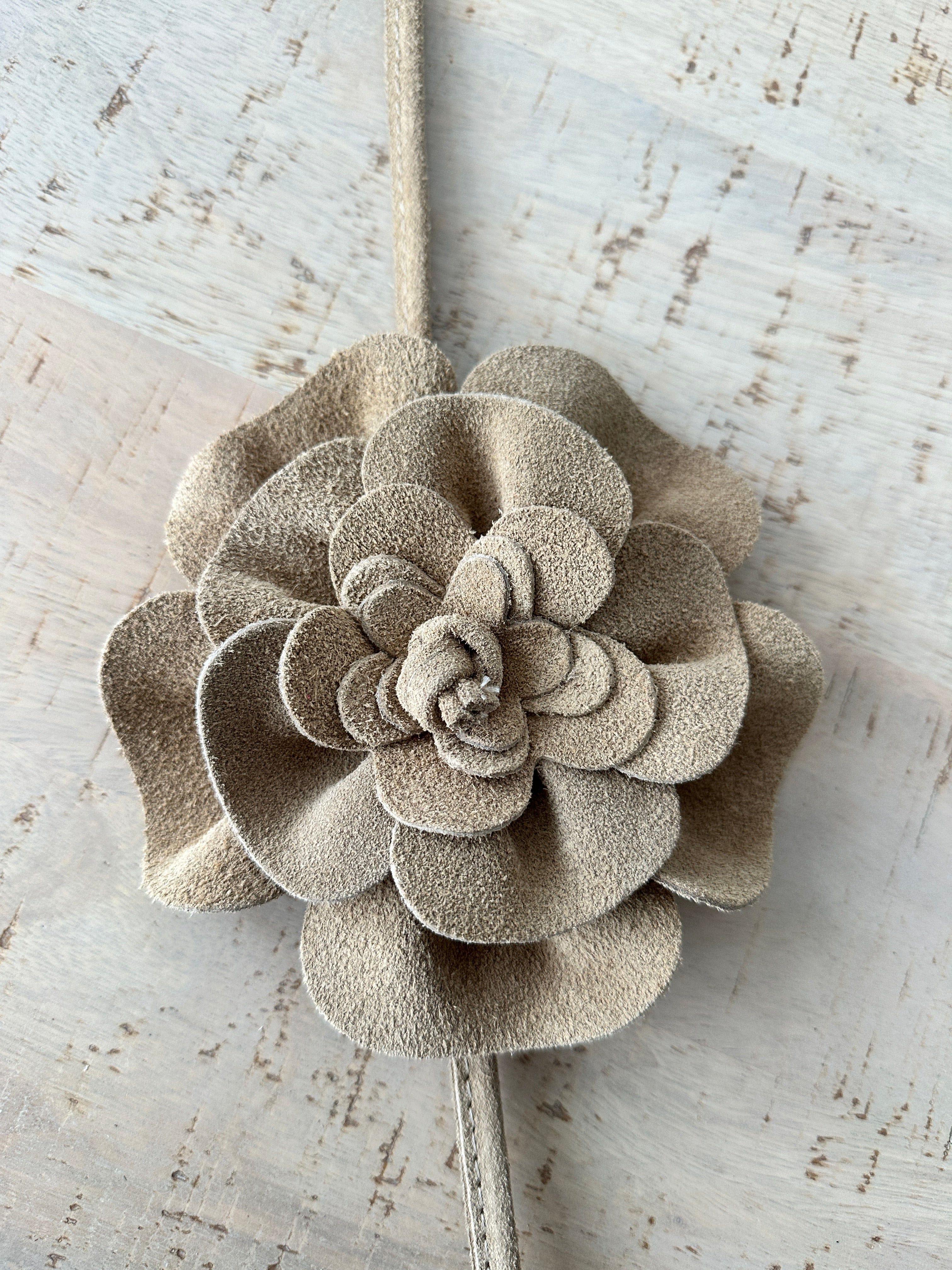 luscious scarves Belts Beige Genuine Italian Suede / Leather Flower Boho Belt.