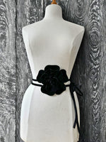 Load image into Gallery viewer, luscious scarves Belts Black Genuine Italian Suede / Leather Flower Boho Belt.
