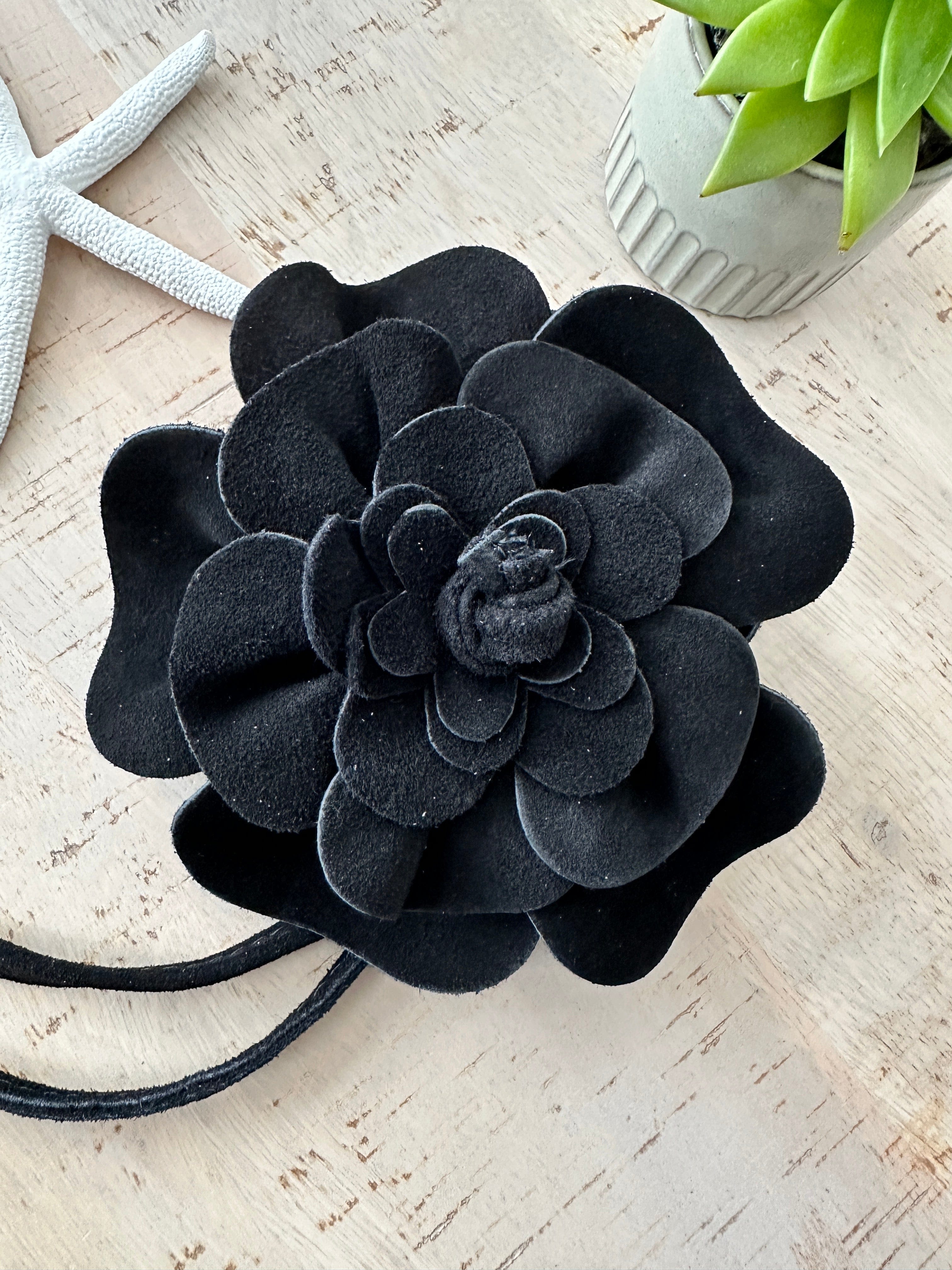 luscious scarves Belts Genuine Italian Suede / Leather Flower Boho Belt.