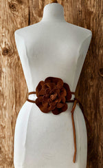 Load image into Gallery viewer, luscious scarves Belts Genuine Italian Suede / Leather Flower Boho Belt.
