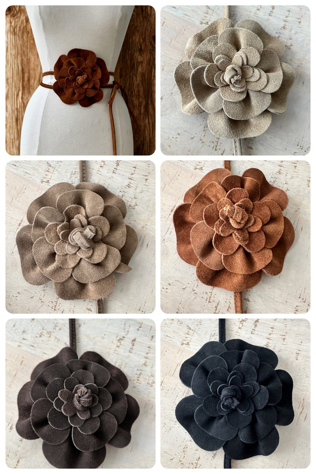 luscious scarves Belts Genuine Italian Suede / Leather Flower Boho Belt.