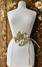Load image into Gallery viewer, luscious scarves Belts Gold Metallic Genuine Italian Suede / Leather Flower Boho Belt.
