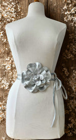 Load image into Gallery viewer, luscious scarves Belts Silver Metallic Genuine Italian Suede / Leather Flower Boho Belt.
