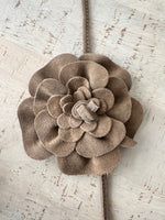 Load image into Gallery viewer, luscious scarves Belts Taupe Genuine Italian Suede / Leather Flower Boho Belt.
