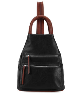 luscious scarves Black Faux Vegan Leather Triangular Backpack with Double Front Pockets, Available in 10 colours.