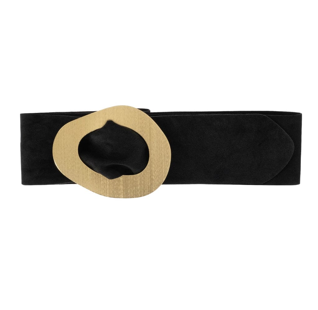 luscious scarves Black Genuine Italian Suede Leather Wide Belt with Large Brushed Gold Buckle  , Various Colours Available .