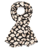 Load image into Gallery viewer, luscious scarves Black Scarf with Golden Ginkgo Design .
