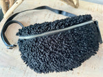 Load image into Gallery viewer, luscious scarves Black Teddy Sling / Bum Bag , with Genuine Leather Strap and Tags .
