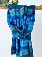 Load image into Gallery viewer, luscious scarves Blue Tie Dye Stripes Scarf , Medium Weight .
