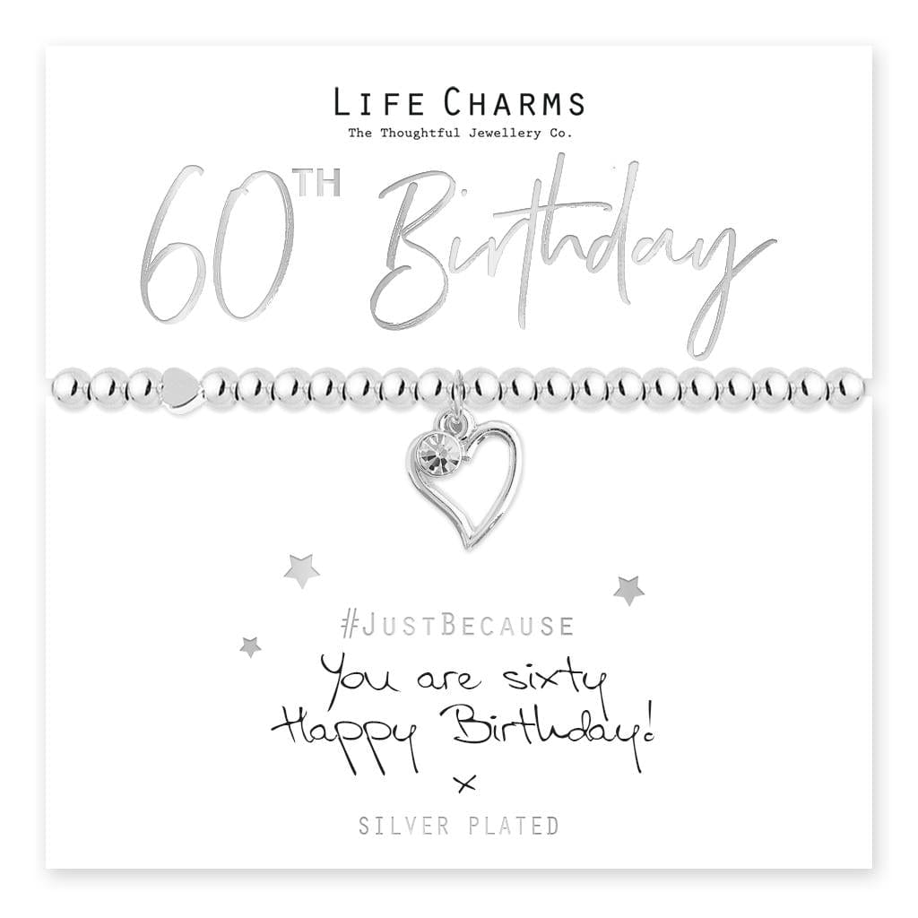 luscious scarves Bracelets Life Charms Silver Plated 60th Birthday Bracelet with gift box