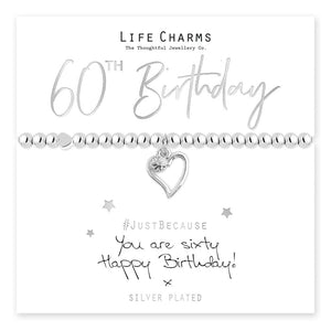 luscious scarves Bracelets Life Charms Silver Plated 60th Birthday Bracelet with gift box