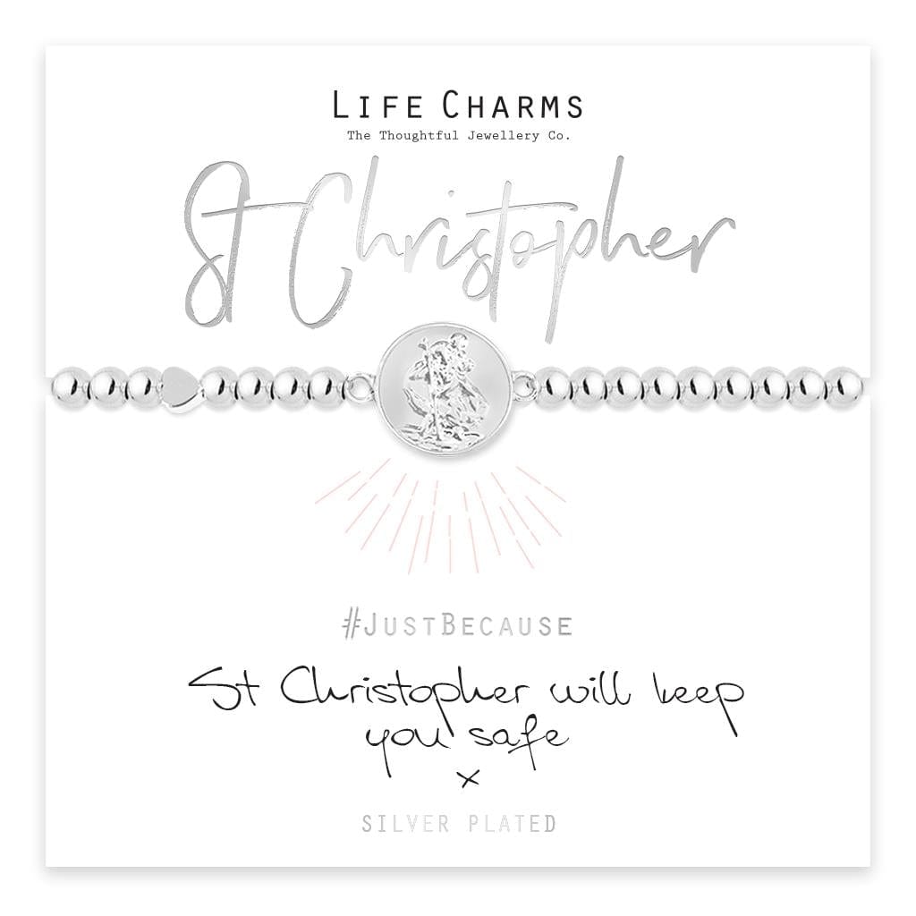 luscious scarves Bracelets Life Charms Silver Plated St Christopher Bracelet with gift box