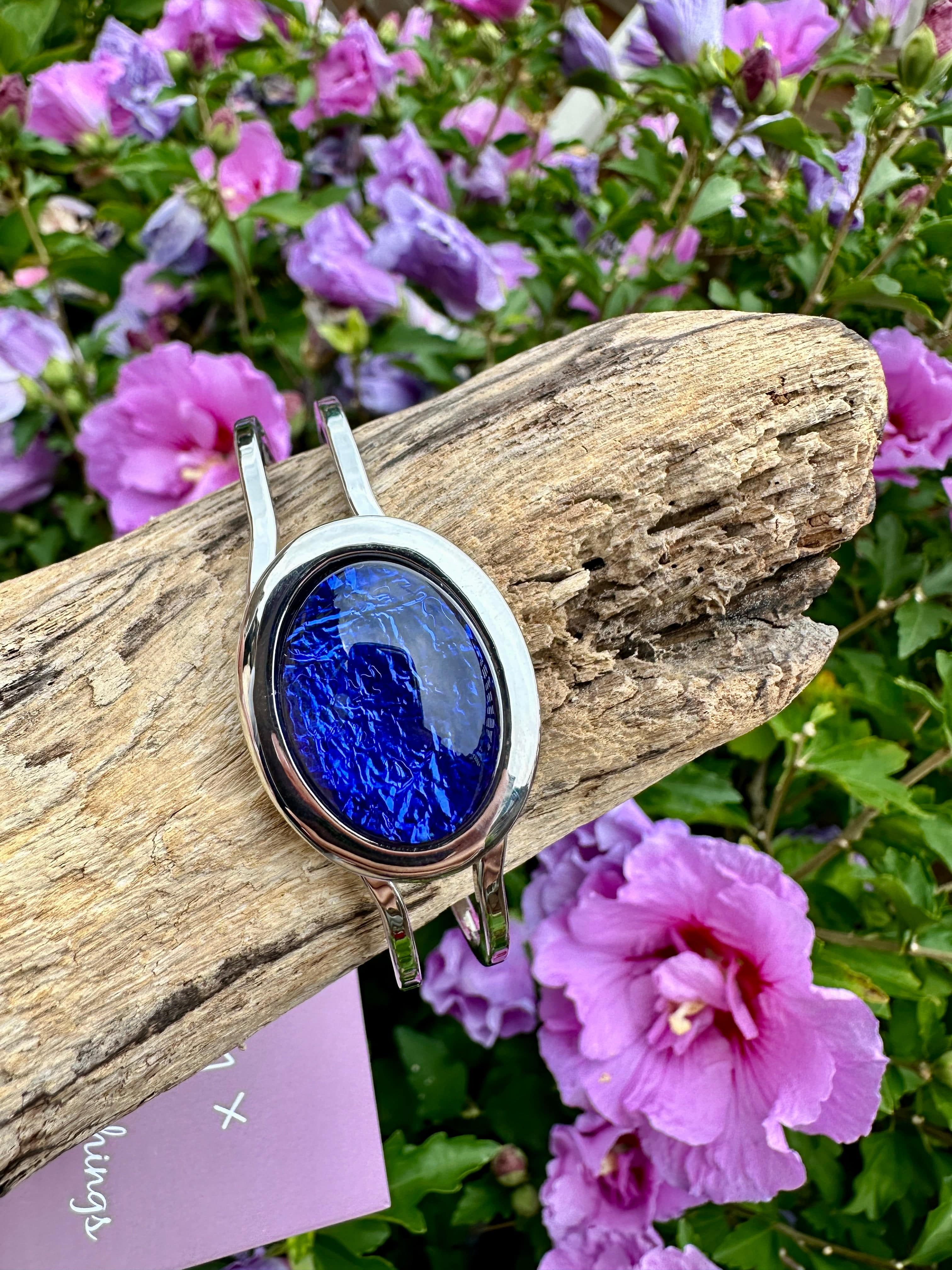 luscious scarves Bracelets Miss Milly Dark Blue Foil Resin Hinged Bangle FB66BPIP