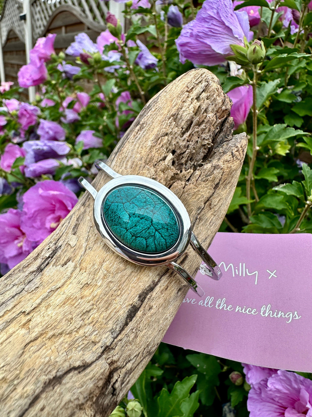 luscious scarves Bracelets Miss Milly Forest Green Marble Resin Hinged Bangle FB66AXMB