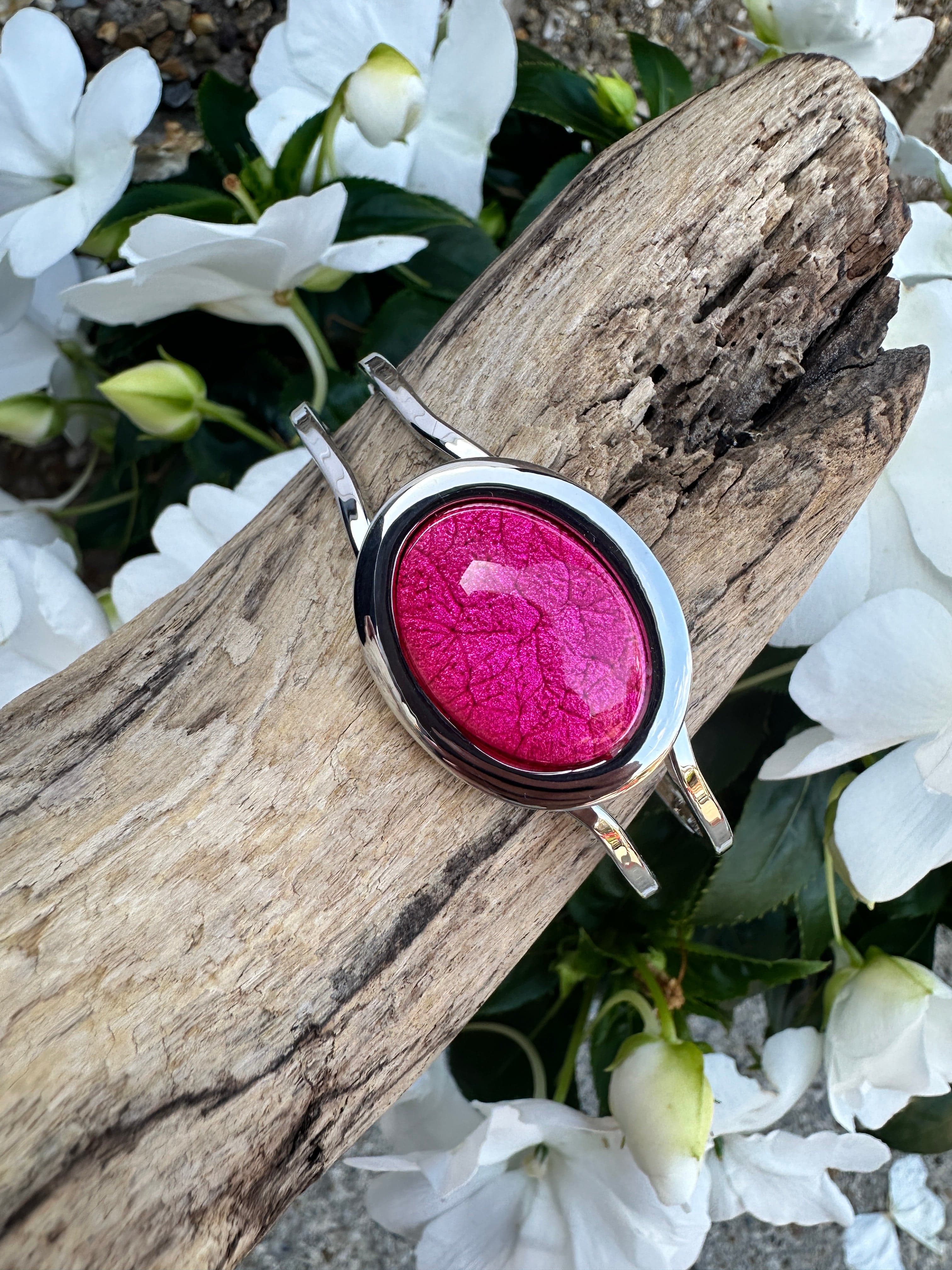 luscious scarves Bracelets Miss Milly Fuchsia Pink Marble Resin Hinged Bangle FB66FFMB