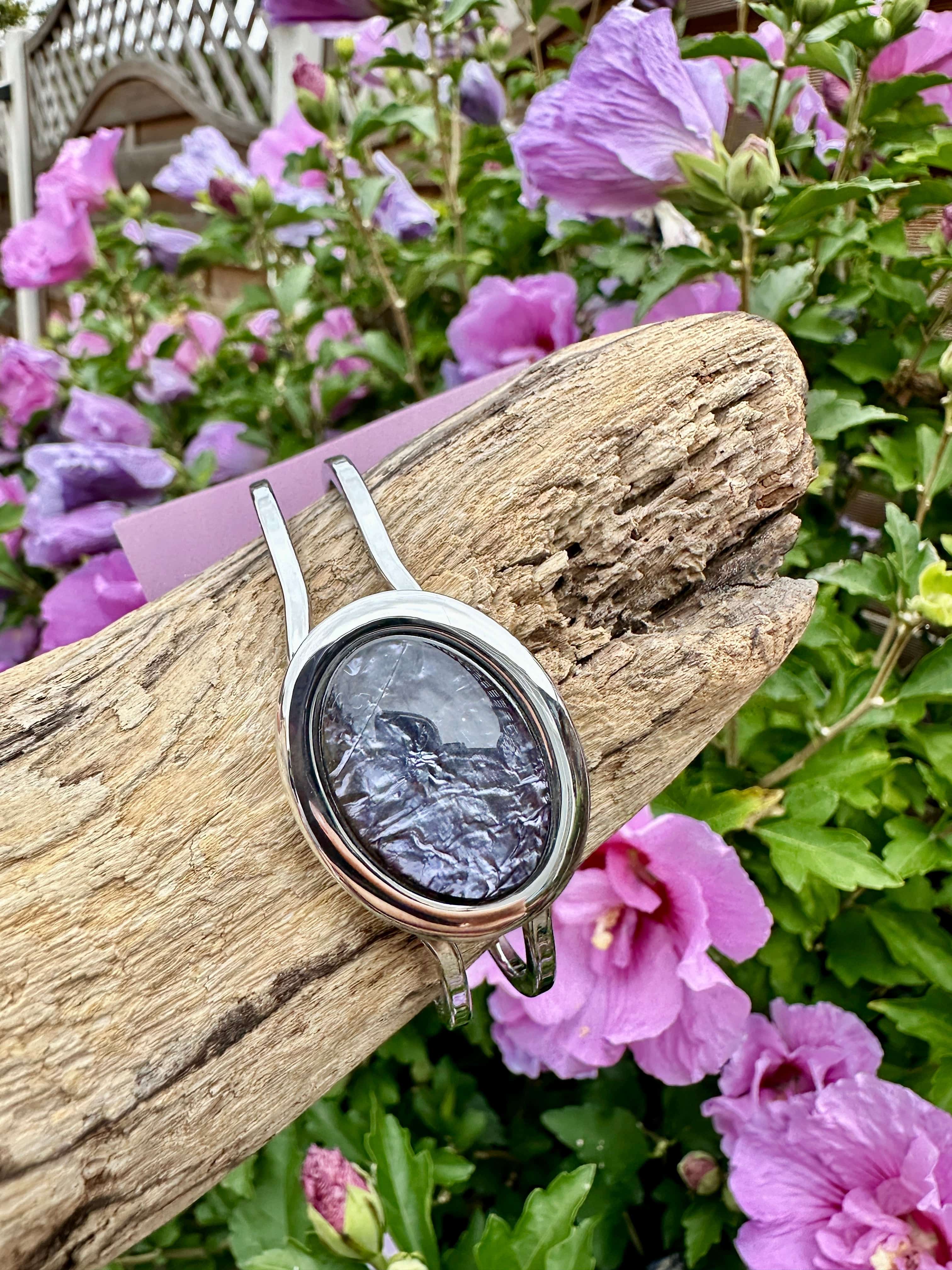 luscious scarves Bracelets Miss Milly Grey Foil Resin Hinged Bangle FB66GYIP