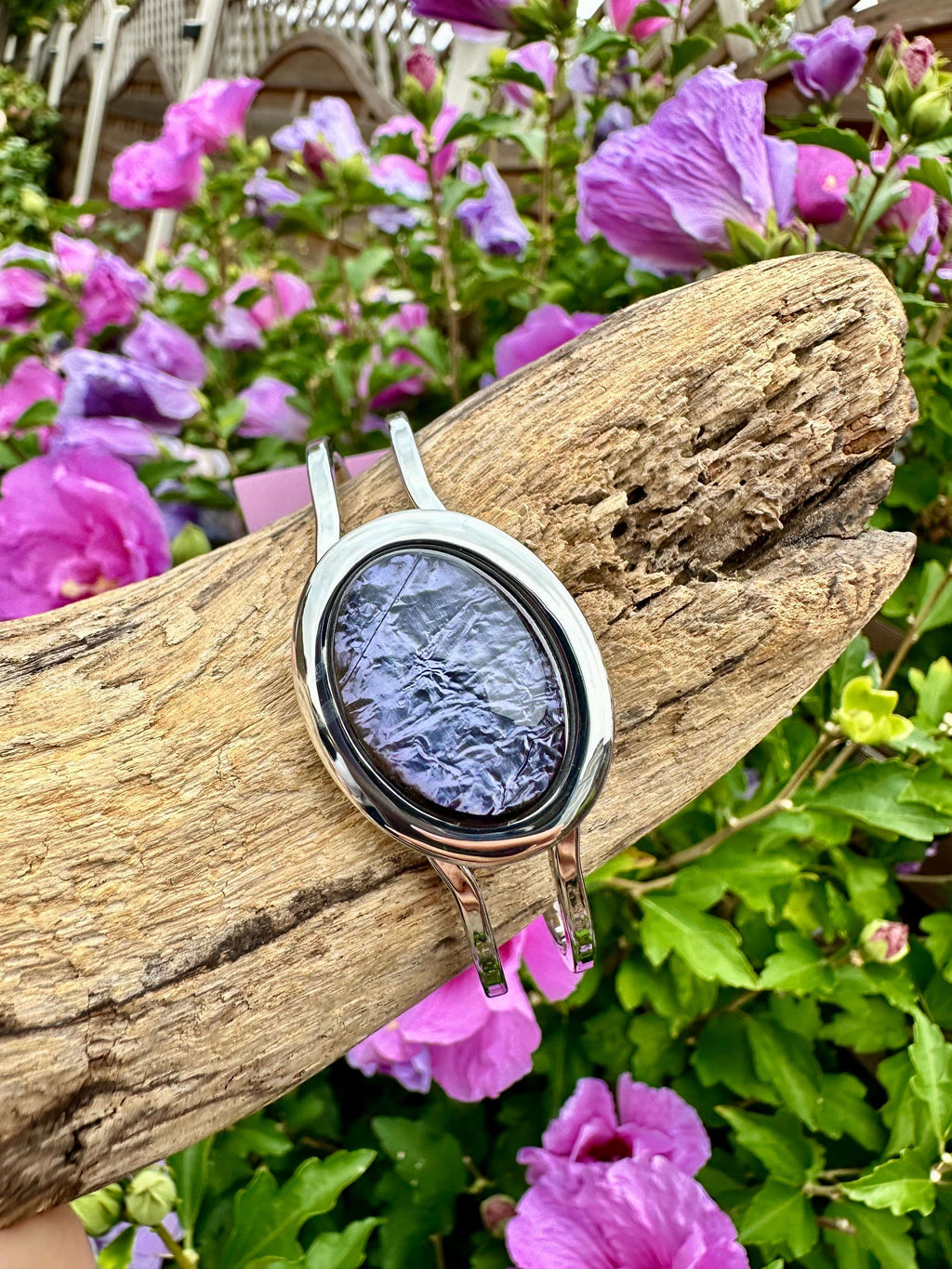 luscious scarves Bracelets Miss Milly Grey Foil Resin Hinged Bangle FB66GYIP